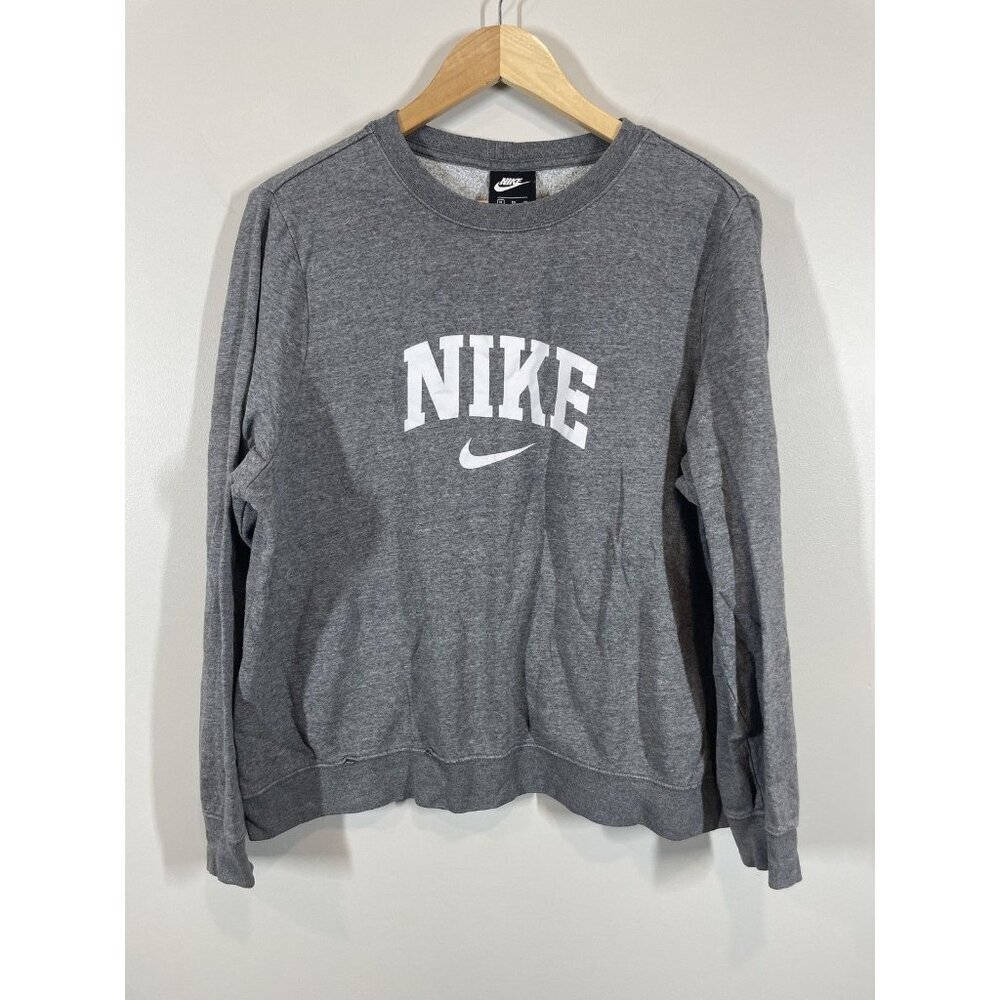 Nike Sweatshirt Grey Long Sleeve Medium Logo Graphic Casual Athleisure Crew‎